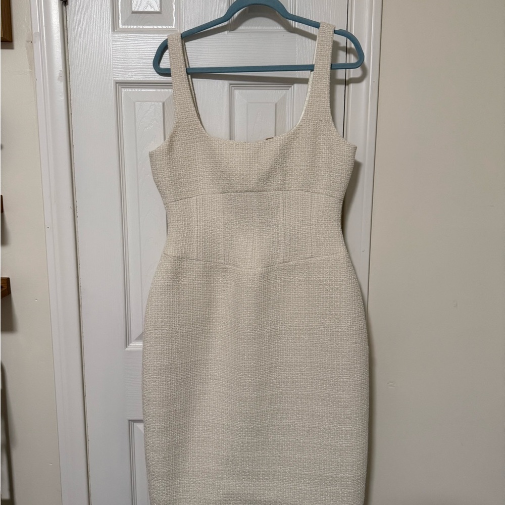Meshki Cream Tweed Textured Midi Dress